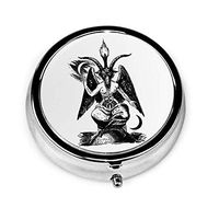 Baphomet Lucifer Devil Portable Round Silver Pill Box Pocket 3 Compartment Medicine Case for Pocket Or Purse