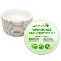 Sugarcane Bagasse 12 Ounce Disposable Bowl, Plant Fibers, Natural, Sturdy, Compostable Eco Friendly Environmental Bowl, Paper & Plastic Plate Alternative, Tree Plastic Free (100 Pack)