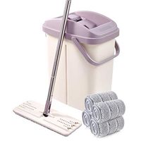 Flat Squeeze Mop and Bucket, Hand-Free Wringing Floor Cleaning Mop Handwash Wet and Dry Use on Floor, with 2 Mop Pads Stainless Steel Handle,B