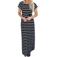 muyuhan Women's Casual Striped Printed Short Sleeve Bandage Long Maxi Dress(Black,L)