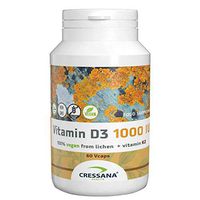 Vitamin D3 1000 IU and Vitamin K2 Capsules by Cressana - Vegan - Improve Your Skin, Teeth, Joints, Muscles, Bones, Heart, Immune System, Energy, Mood - Natural - Non GMO - Soy Free - Gluten Free
