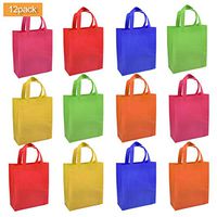 [Large capacity] 12 Assorted Colors Polyester Non-Woven Party Gift Tote Bags for Birthday Favors, Snacks, Delivery Bag, Rainbow Treat Tote Bags, 9.8 x 10.8 x 3.9'', Eco-Friendly Tote Bags, 6 Colors