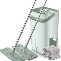 ZCXBHD Mop and Bucket System Set, Fiber replacement Pads 360 DEGREE Cleaner Sweeper Double pole 2 Chamber With drain hole Complete Keeps Your Hands clean for all Floor Self Cleaning (Color : Green)