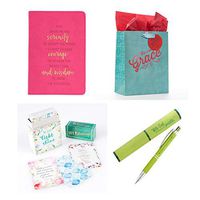 Inspirational Gift Set with pink writing Journal, Box of Blessings, Pen and Bag