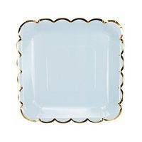 Geeklife Square Paper Plates with Sparkly Gold Foil Border ,9 inch Paper Dessert Plates , Elegant Blue Decorative Party Plates Set , 20 count