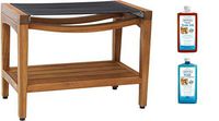 AquaTeak Patented 24" Asia Sling Teak Shower Bench (Black Sling) & AquaTeak Two-Step Care Kit