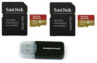 32GB Sandisk Extreme (Two Pack) 4K Micro Memory Card (SDSQXAF-032G-GN6MA) UHD Video Speed 30 UHS-1 V30 32G MicroSD HC Bundle with Everything But Stromboli (TM) Card Reader