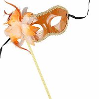 Face mask Shield Veil Guard Screen Domino False Front Halloween Venice Princess Hand-held mask Makeup Dance Orange
