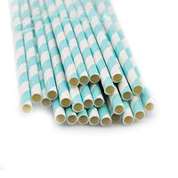 VvW 25 Paper Drinking Straws Mint Green Stripes 7.75" Retro Vintage Style Durable