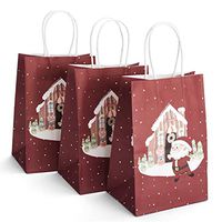GSSUSA Christmas Paper Bags 5.25"x3.75"x8" 100PACK Inches Small Gift Bags with Handles Party Bags Shopping Bags Kraft Bags 100% Recyclable Paper