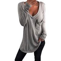 Women Long Sleeve Blouses Fashion Casual Loose Plus Size Solid Color V-Neck Long Sleeve Tops Pullover Tunic T-Shirt Soft Tees 2019 Autumn Winter New, Viviplus Clothing