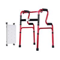 SXRL Foldable Lightweight Walker Rollator with Seat Height Adjustable & Back Support Aluminium Four Foot Shower Chair Stool for Limited Mobility Seniors,Red
