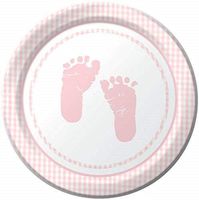16 count Pink Baby Footprints 9 inch Paper Lunch Plates baby shower birthday