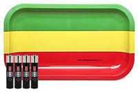 Clipper Lighter “Leaf Lock Gear Controller” Design (4 lighters) with Rolling Paper Depot Rolling Tray (Rasta)