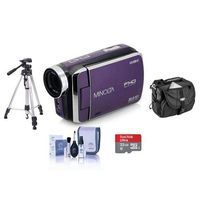 Minolta MN50HD 1080p Full HD 20MP Digital Camcorder, Purple - Bundle with 32GB MicroSDHC Card, Video Case, Tripod, Cleaning Kit