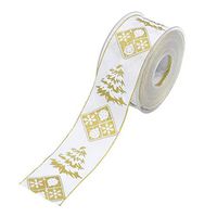 NUOBESTY Christmas Ribbon Gift Wrapping Ribbon Christmas Tree Pattern Polyester Ribbon Gold Edge Ribbon for DIY Present Gift Packing 10M