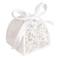 YOZATIA 50pcs Laser Cut Rose Candy Boxes, 2.6 x 2.6 x 2.8 Inches Gift Boxes for Anniverary Party Wedding Favor(White)
