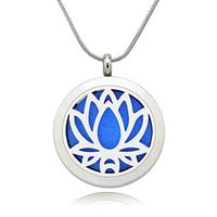 Lademayh Essential Oil Necklace Diffuser Lotus Pendant Locket Aromatherapy Diffuser Jewelry, Perfume Necklace with 2 pcs Chains & 12 Pads
