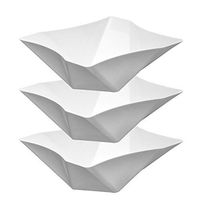 Party Essentials Hard Plastic 41 oz Square Twist Serving Bowls, White, Pack of 3