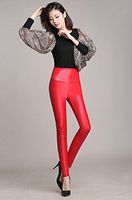 H.coosy practical;cozy Autumn and winter Europe and the United States large size plus velvet PU color leather pants high waist tight leggings pants red S