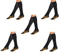 Bcurb Graduated Compression Socks Below Knee Calves High Support Recovery Stockings Aid Blood Circulation Relieves Feet Foot Calf Ankle Pain and Aches. (Large/X-Large, Black/Gold - 5 Pair)