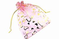 QIANHAILIZZ 100 Pack 7 x 9 Inch Drawstring Flower Heart Bags Organza Jewelry Gift Pouch Candy Pouch Drawstring Wedding Favor Bags (Pink Heart)