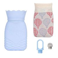 Microwave Heating Hot Water Bottle for winter-320ml Portable sililcone hot Water Bag Hand Warmer with Knit Cover for Pain Relief(Short, Blue)