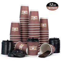 Insulated Disposable Paper Coffee Cups with Lids & Stirrers | Double Wall, Recyclable & Leak Proof | To Go Premium Hot Beverages Party Brown Cup | Takeaway Cups for Hot Drinks | 12 Oz (Pack of 50)