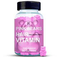 Pure Nutrition Plus Pink Bears Hair Vitamin Gummies Biotin Folic Acid Vitamin C D B6 B12 A E Zinc Hair Supplement 60 Gummies