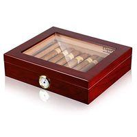 Volenx Desktop Cigar Humidor Case Glasstop Cigar Storage Box, Cherry Finish with Hygrometer and Humidifier Holds 25 Cigars