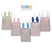 5 Pack Easter Bunny Bags Easter Gift Bag Easter Bunny Ear Basket Jute Cotton Cloth Tote Bag for Eggs Hunting