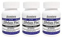 Elfolate Plus® 3mg 3 Pack L-Methylfolate Methyl Folate Methylfolate Medical Food Supplement Doctor Recommended Professional Strength Active Pure Potent 30 Tablets