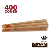 RAW 400 Classic King Size Cones - W Gallery Scoop Sticker - Discreet Box - Pure Hemp 109mm Pre Rolled Cones - 26mm Filter Tips - Natural Brown Unbleached Unrefined Rolling Papers - Bulk Pack Bundle