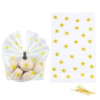 We Moment Gold Star Clear Cello Bags Candy Plastic Favor cellophane Treat Bags,Pack of 100