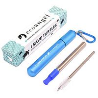 Ecoangel - Telescopic Stainless Steel Straw For Drinking - Reusable, Portable and Durable. With Aluminium Blue Case, Silicone Tip, Cleaning Brush and Keychain.