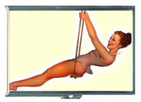 Pin Up Redhead Girl On Trapeze Double-Sided Cigarette Case, ID Holder, Wallet with RFID Theft Protection