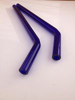 Glass Straw Set- Two Beautiful Bent Straws Pick Your Color 8inch 9.5mm with Cleaning Brush (Cobalt Blue)