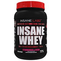 Insane Labz Insane Whey,100% Muscle Building Whey Protein, Natural Flavors,Pre or Post Workout, BCAA Amino Profile, Mass Gainer, Meal Replacement,Kosher Halal Approved,2 lbs, Strawberries and Cream