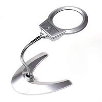 ElectroOptix 130Mm 2 LED Lamp Desktop Magnifying Glass Metal Hose Can Be Bent 360 Degree Adjustment Desktop Reading Maintenance Magnifier Loupe