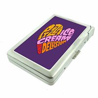 Pizza Ice Cream Delusion Em1 Hip Silver Cigarette Case With Built In Lighter 4.75" X 2.75" Id Holder Metal Wallet RFID Protection