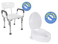 Vaunn Medical Bathroom Safety Bundle - Shower Chair with Arms and Toilet Seat Riser