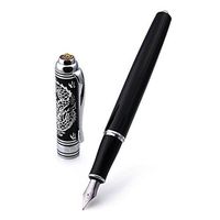 Silver Black Chinese Dragon Design Medium Nib Fountain Pen