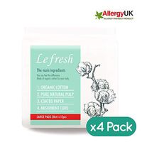 Lefresh Certified Organic Cotton Sanitary Pads for Women - Lefresh Healthy, Pure Natural Large Menstrual Pads with Wings 11 inch (28 cm), 12pcs, 4 Packs, Count 48
