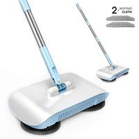 Rayzi Household Cleaning 360 Hand Push Automatic Sweeper Broom - Including Broom & Dustpan & Trash Bin - Non Electric for Tile,Marble, and Hardwood, 2 x Cloth (Blue)