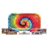 Job Rolling Paper Assortment (1 and 1.25 in Gold and Silver) with Job 79mm Cigarette Roller and Rolling Paper Depot Rolling Tray – 6 Items – Bundle (Tie Dye)
