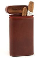 Andre Garcia Manhattan Collection Cognac Brown Zippered Italian Leather and Cedar-Lined 4 Finger Cigar Case