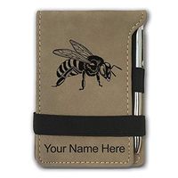 Mini Notepad, Honey Bee, Personalized Engraving Included (Light Brown)