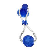 Efaster Pet Molar Bite Toy, Multifunction Dog Rope Toy, Dog Teeth Cleaning Ball, Self-Playing Rubber Ball Toy with Suction Cup, Elasticity Soft Pet Chew Ball Toy, Cleaning Teeth Safe (Blue)