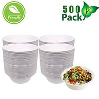 OURhome 500 Count Disposable Bowl, Natural Compostable Biodegradable Sugarcane Paper Soup Bowls, Eco-Friendly, Alternative to Paper & Plastic Bowls
