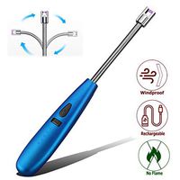 Elite Brands USA Electric Arc Trendy Flexible Long Neck USB Rechargeable Windproof Lighter, Ideal for Fireplace BBQ Grill Kitchen Cooking Stove Lanterns, Long USB Lighter (Blue)
